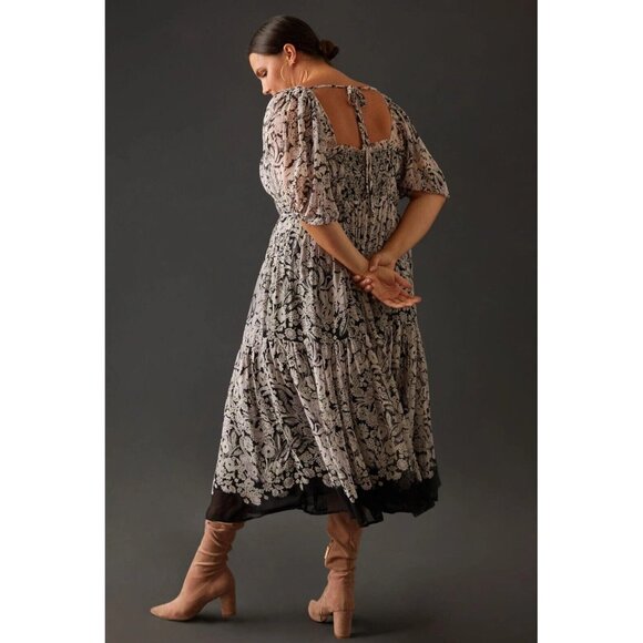By Anthropologie Squareneck Smocked Midi Dress Resort XS New - Picture 6 of 6